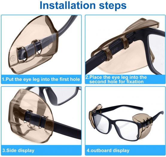 8 Pairs Safety Eye Glasses Side Shields Slip Clear Flexible Slip On Shield Fits Small Medium Eyeglasses Added More Protection on Safety Glasses (Transparent and Black) - Image 4