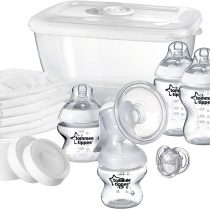 Tommee Tippee Breastfeeding Starter Kit, Manual Breast Pump, Microwave Steriliser Box, Baby Bottles and Breastfeeding Accessories