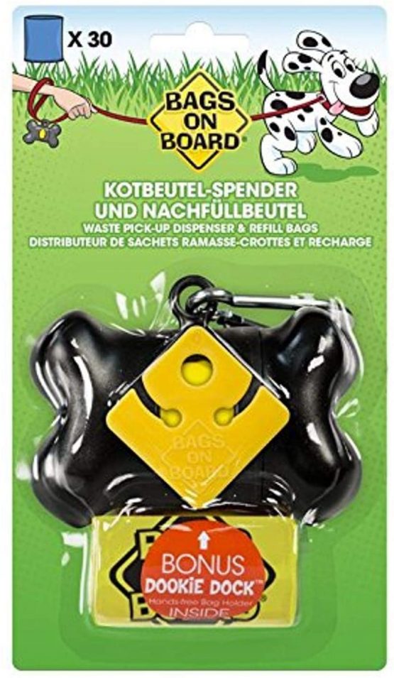 Bags on Board Dog Poop Pick-Up Bone Dispenser and Refill Bags, Black