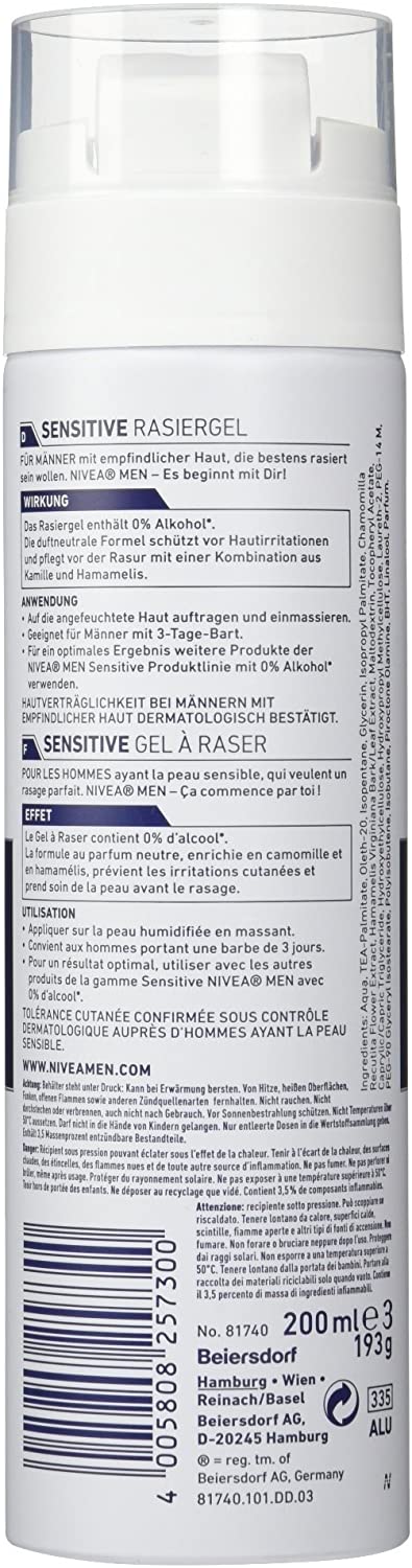 Nivea For Men Sensitive Soothing Shaving Gel 200ml, 200 ml (Pack of 1) - Image 2