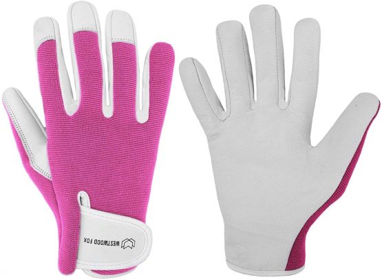 Ladies/Mens Leather Gardening Gloves Thorn Proof Garden work gloves (Small, Pink)