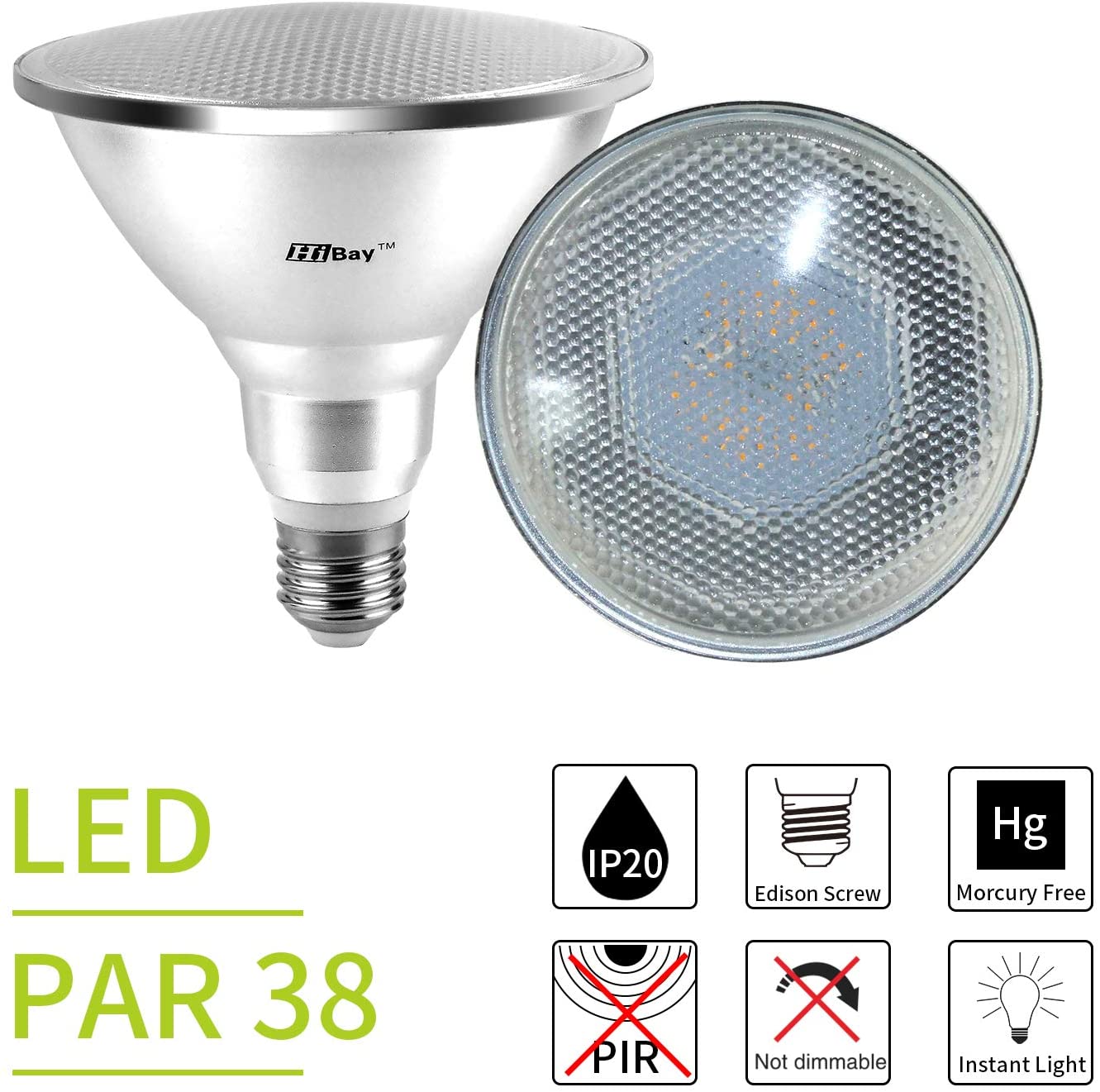 HiBay 2 Packs 12W E27 PAR38 LED Bulbs Spot Lights Warm White ES PAR 38 Floodlights IP20, Eqv. to 120W Halogen Reflector Lamps 240V - Image 4