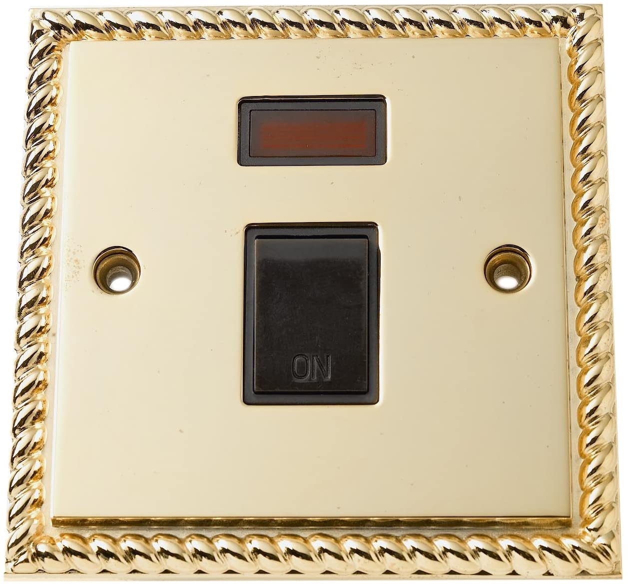 Merriway BH02762 Georgian Double Pole Switch 20 Amp 1-Gang with Neon Indicator - Brass
