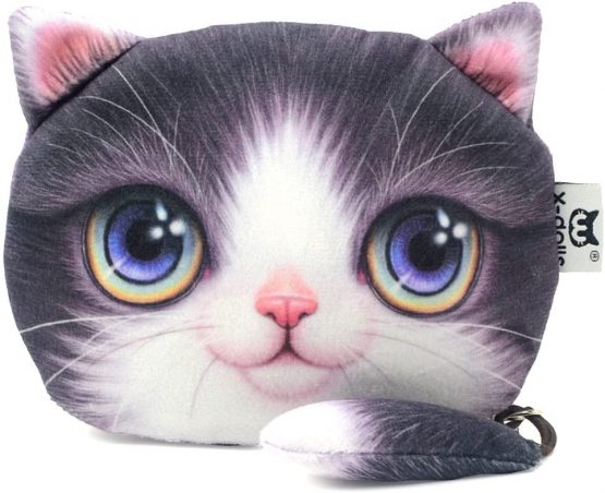 POPUCT Cute Lifelike 3D Cat Face Bag Zipper Case Coin Money Wallet (B)
