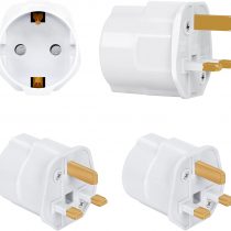 Incutex 2x Power Adapter EU to UK - Europe 2-Pin to 3-Pin UK - 13A Fuse - Travel Plug Socket European SchuKo in white