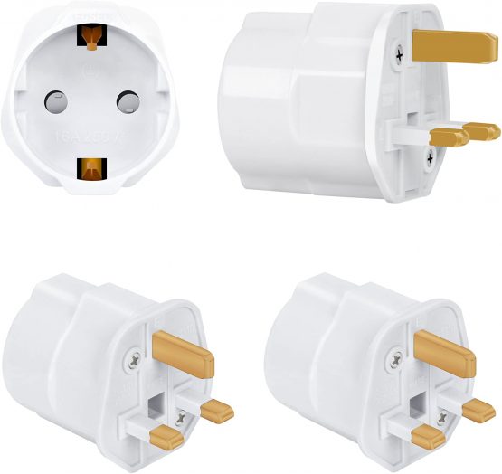 Incutex 2x Power Adapter EU to UK - Europe 2-Pin to 3-Pin UK - 13A Fuse - Travel Plug Socket European SchuKo in white