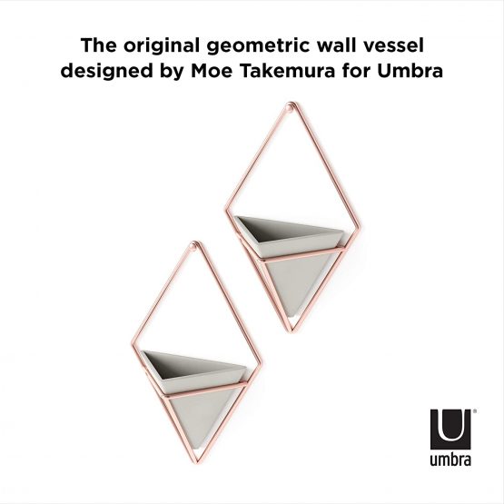 Umbra Trigg Hanging Planter Vase & Geometric Wall Decor Concrete Container - Great For Succulent Plants, Air Plant, Mini Cactus, Faux Plants and More, Set of 2, Small, Concrete/Copper - Image 3