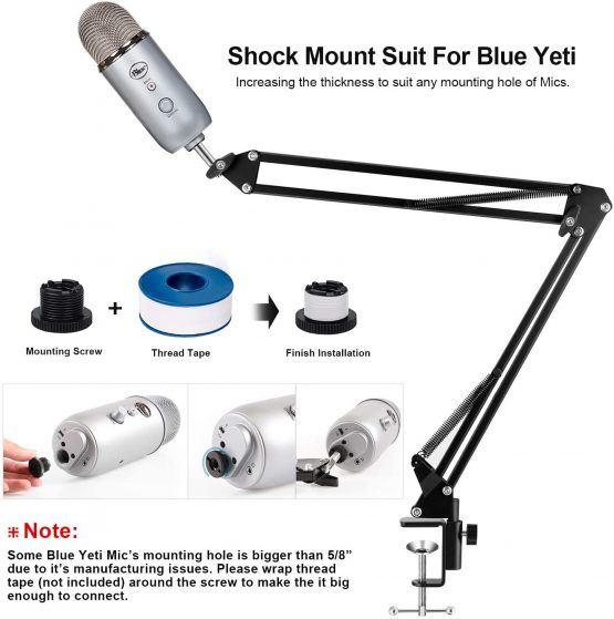 Earamble Adjustable Microphone Suspension Boom Scissor Arm Stand/Mic Stand Durable Steel with Table Mounting Clamp Suitable for Blue Yeti Snowball Microphone - Image 4