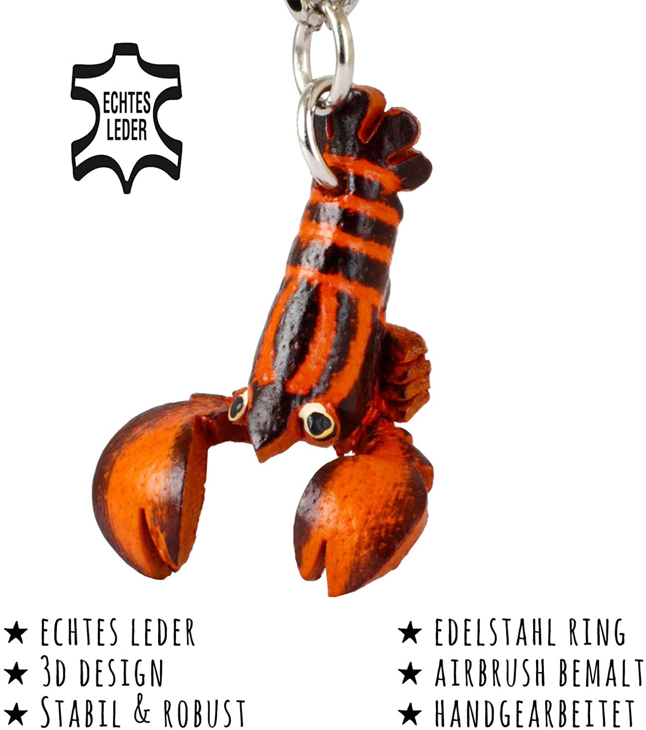 MONKIMAU Leather Keyring Lobster, Orange Dark Brown, small 2 cm - Image 2