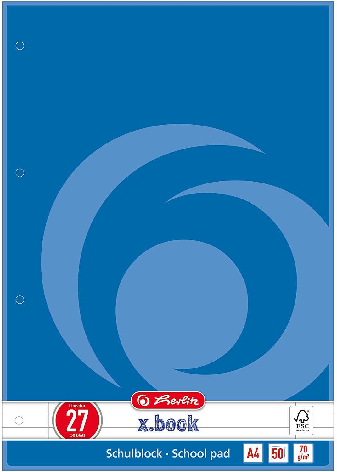 Herlitz School A4 Notepad FSC Mixed Type 27, Notepads, Note Pads, 1 Design, 50 Sheets, blue