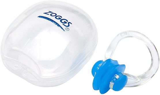 Zoggs Silicone Swimming Nose Clip with Case, Blue/Clear, Nose Clip Swimming Adult