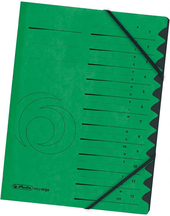 Herlitz Colorspan Part File Manilla Elasticated with Index Tabs 12-Part A4 Green Ref 10843332