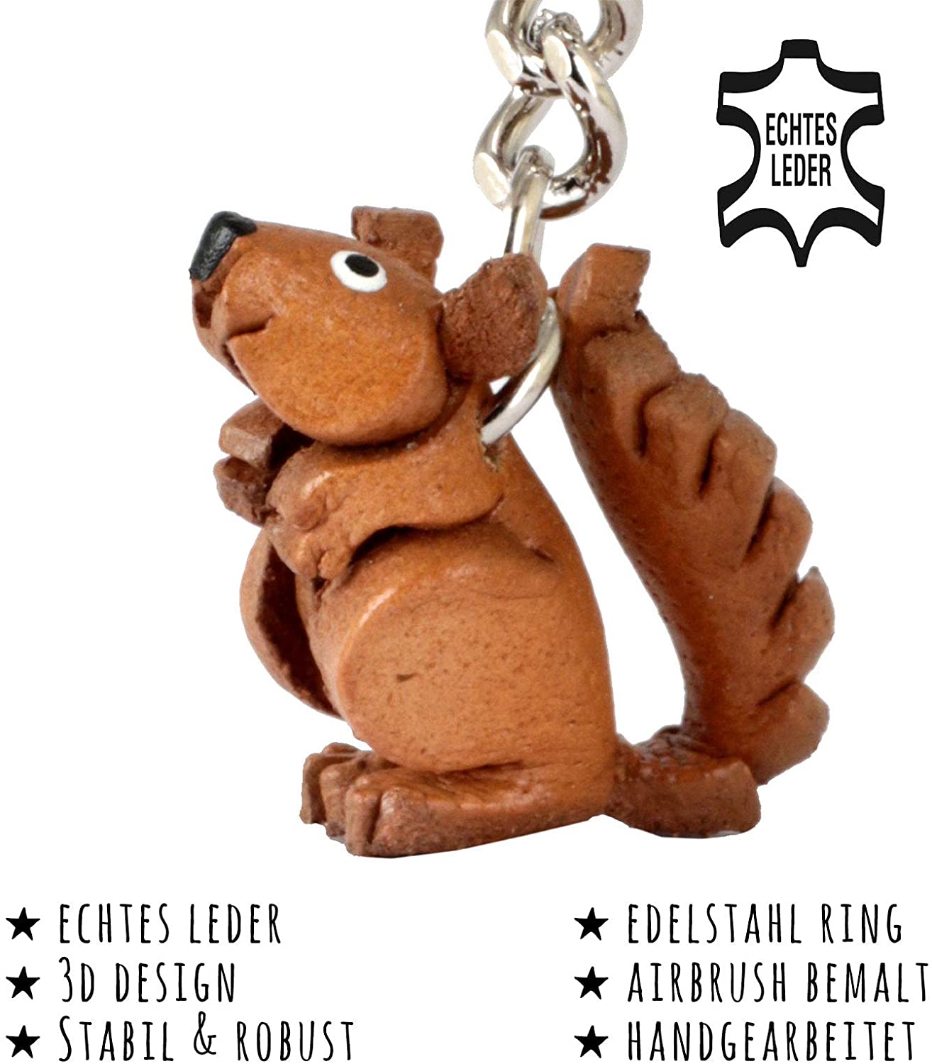 MONKIMAU Leather Keyring Squirrel, Brown - Image 2