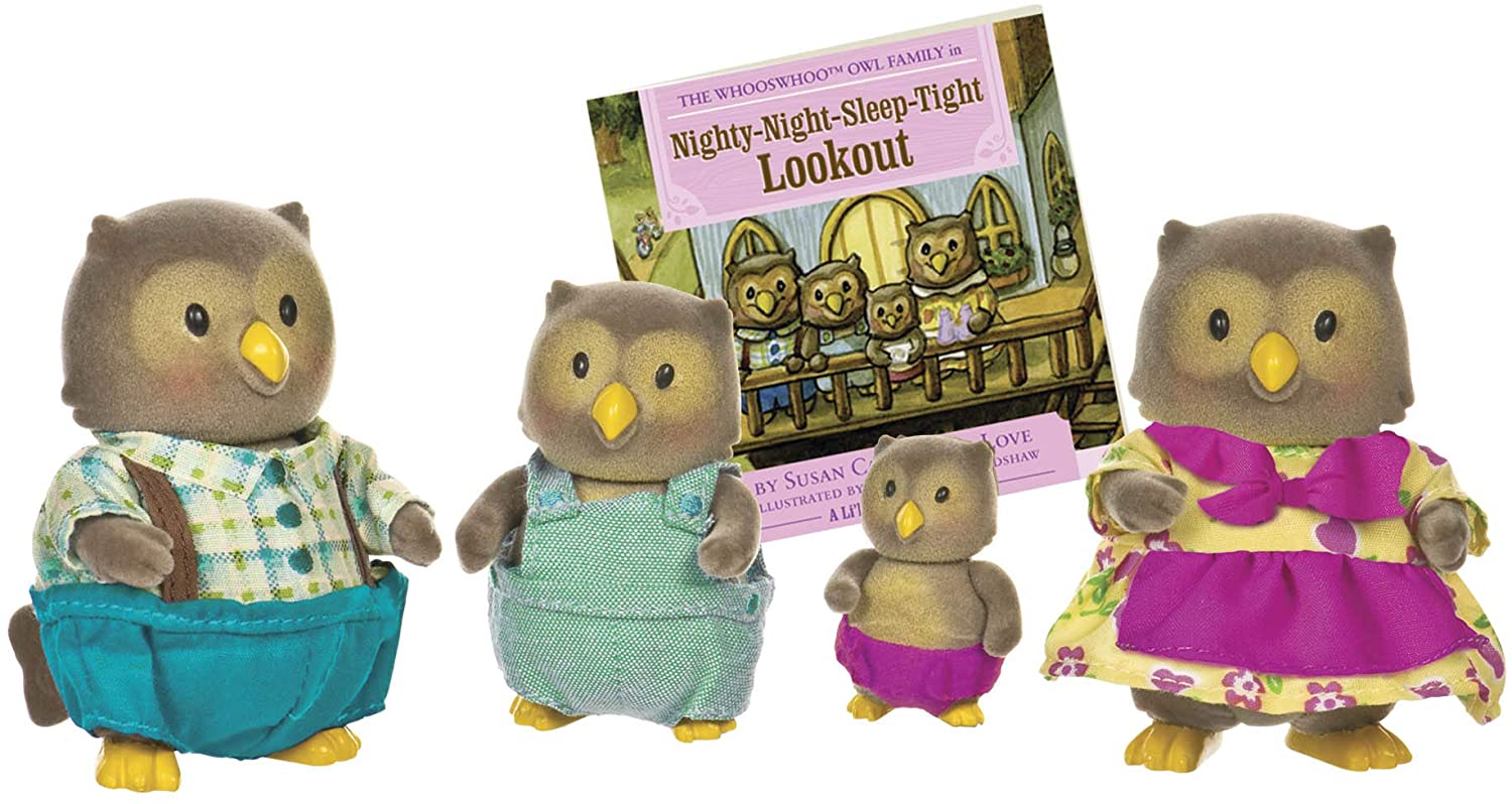 Li'l Woodzeez, Owl Family Set including Storybook, 5 Pieces Miniature Animal Figurines, Collectible Toy Figures for Kids