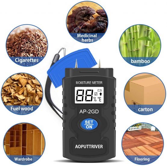 Wood Moisture Meter-Digital Moisture Detector AP-2GD Moisture Tester, Pin-Type Water Leak Detector Damp Tester Dampness Meter with Backlight for Wood Building Material Firewood Walls Paper Floor - Image 3