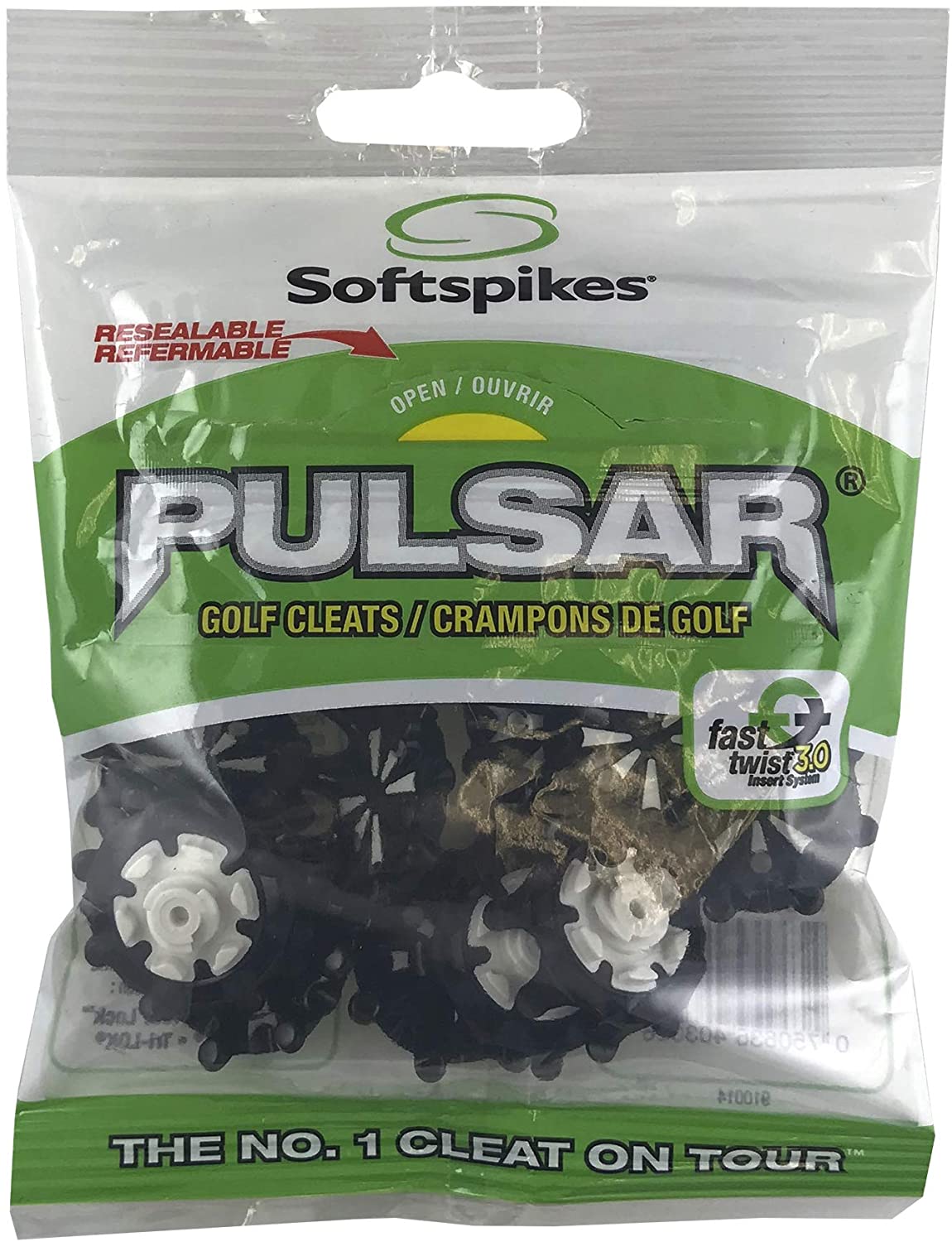 SOFTSPIKES Golf Spikes Pulsar Fast Twist 3.0 Black Golf Spikes, White/ Black, Packaging May Vary, Bag of 1 set