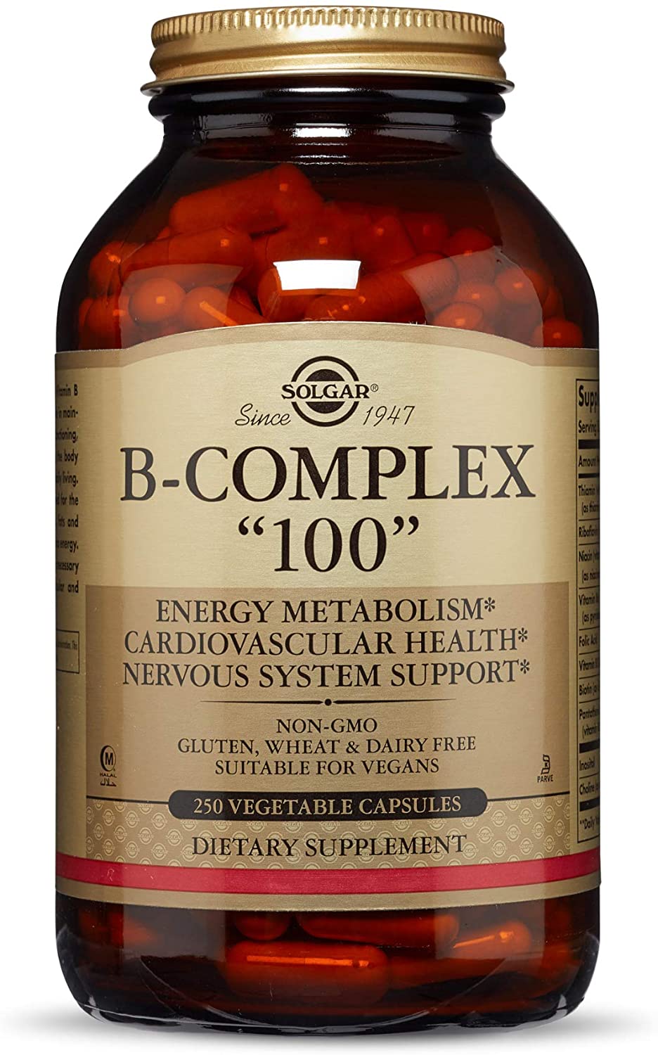 Solgar Vitamin B-Complex "100" Extra High Potency Vegetable Capsules, Pack of 250, Key Vitamin B Combination