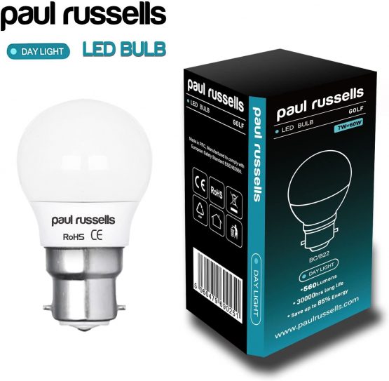 2 Pack 7W Golf Ball LED Light Bulbs B22 BC Bayonet Paul Russells Bright 7W=60W G45 Small Globe/Round 270 Beam Lamp 6500K Day Light 60W Incandescent Replacement - Image 2