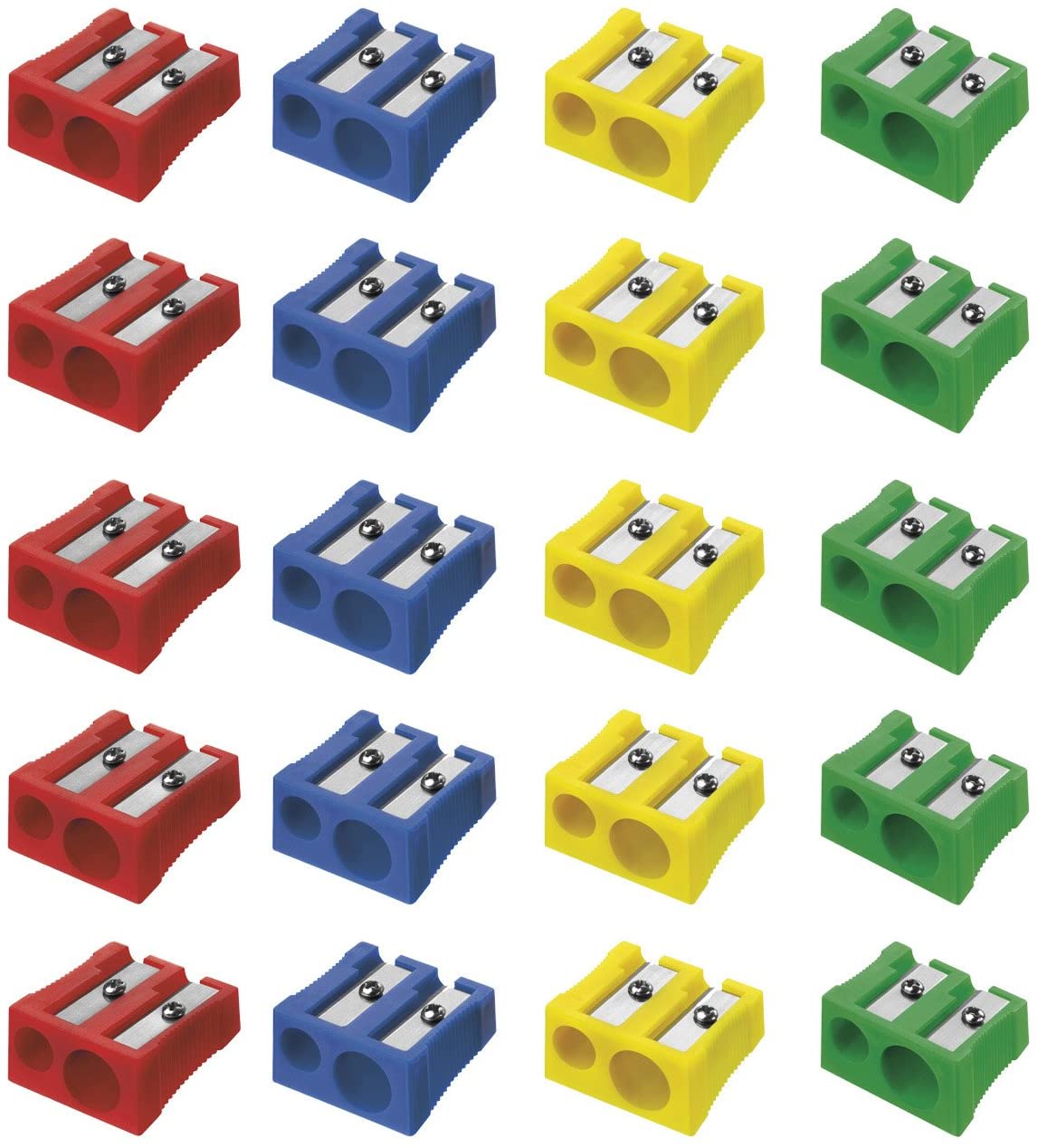 Westcott 14208 I Double Pencil Sharpener, Plastic 4 Assorted Colours (Pack of 20), Blue,Green,Red - Image 2