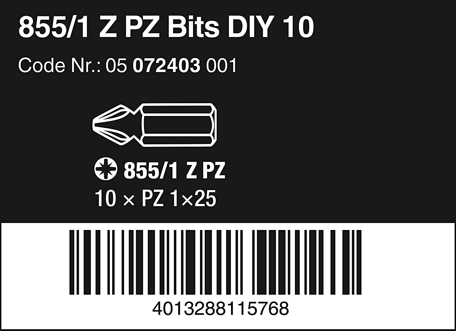 Wera 05072403001 Pozidriv Extra-Tough Bits 855/1 Z PZ1 x 25 mm, Pack of 10, Silver - Image 2