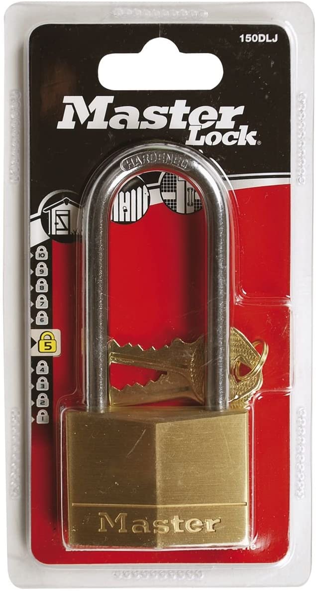 Master Lock 150EURDLJ Key Padlock with Brass Body and Long Shackle, Gold, 10,7 x 5 x 1,4 cm, Multi Colour