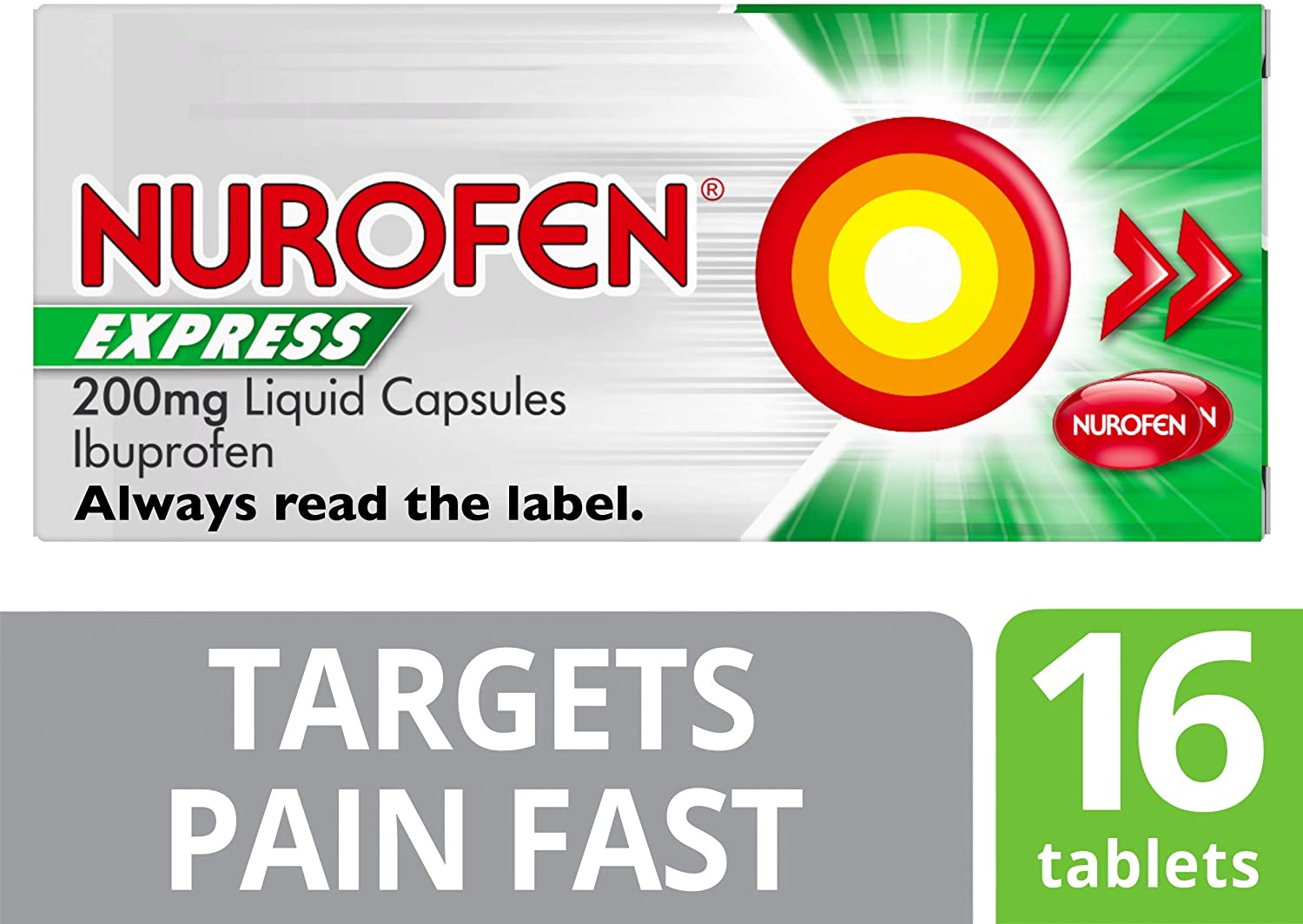 Nurofen Express Ibuprofen Liquid Capsules 200mg, 16 Count, Fast-Acting Relief for Period Pain Headaches, Migraines - Image 2