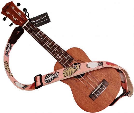 MUSIC FIRST Original Design"MISS CAT" Soft Cotton & Genuine Leather Ukulele Strap Ukulele Shoulder Strap (Miss Cat) - Image 3