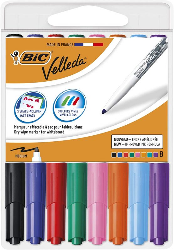 BIC Velleda 1741 Whiteboard Pens - Assorted Colours, Pouch of 8