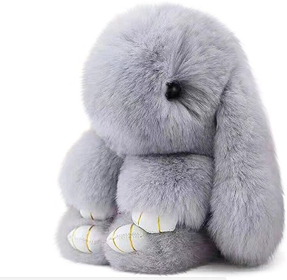 Bestowal Soft Fluffy Faux Fur Rabbit Doll Keychain Pendant (13cm, Light Grey)