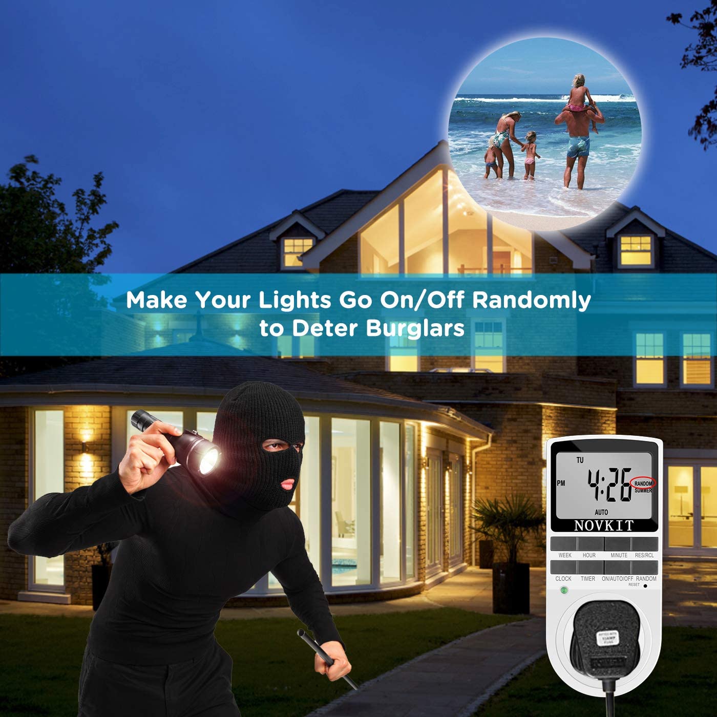 2 x NOVKIT Digital Security Timer Plug Socket Programmable Switch Timer with 10 ON-Off Programs and Random Mode for Home and Indoor (230V - Image 3