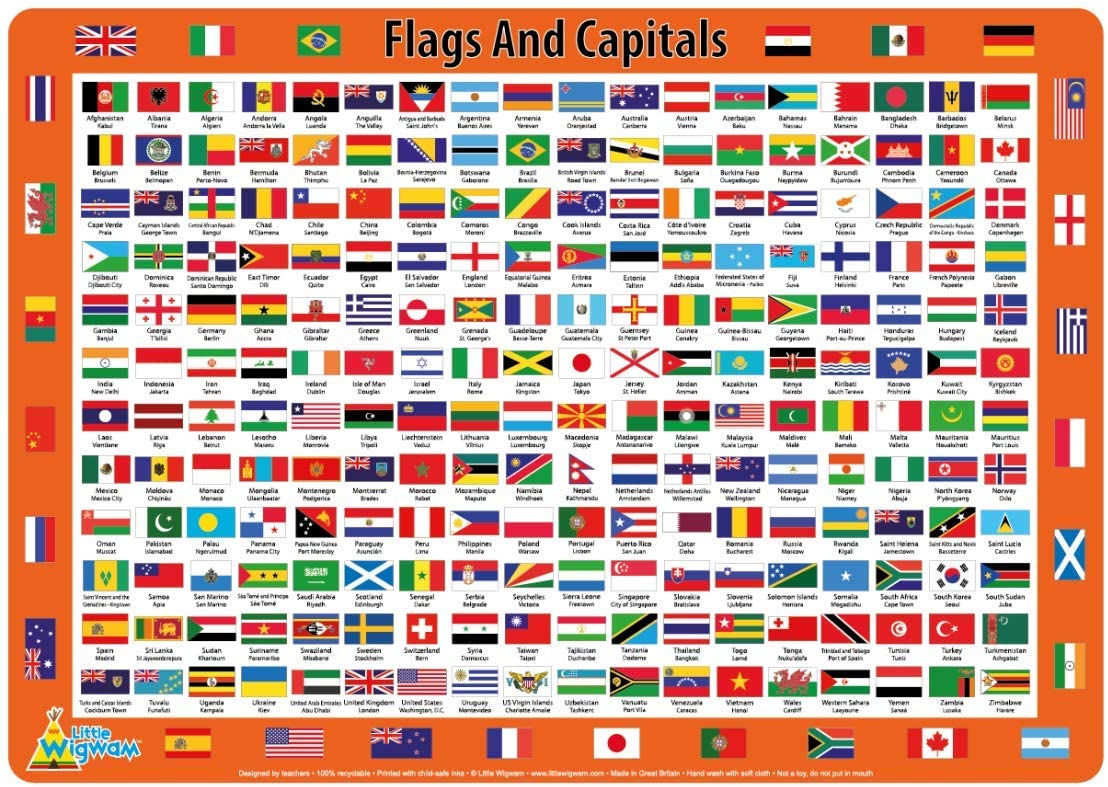 Little Wigwam Flags And Capitals Placemat, Multicolour, 42 x 30 cm