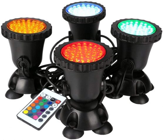 GreenSun LED Lighting Garden Pond Light, Underwater RGB Spot Lights, Color Changing LED Aquarium Light, Fish Tank Light with Remote Controller(Set of 4 Lights)