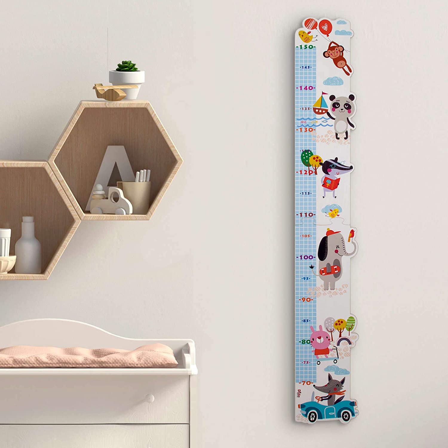 Dida Wooden Wall Meter with Cheerful Animals for Room Decor and Measuring Height of Children - 800g - Image 2