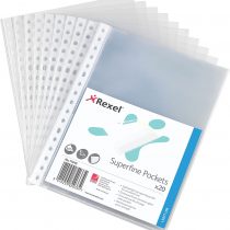 Rexel Superfine Embossed A5 Pockets - Clear, Pack of 20