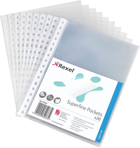Rexel Superfine Embossed A5 Pockets - Clear, Pack of 20