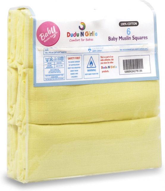 Dudu N Girlie 100 Percent Cotton Baby Muslin Squares, 70 cm x 70 cm, 6-Piece, Yellow, - Image 2