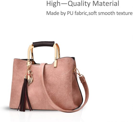 NICOLE&DORIS Women Top Handle Handbags Shoulder Bag Crossbody Bag Tassel Tote Satchel for Ladies PU Leather Pink - Image 3