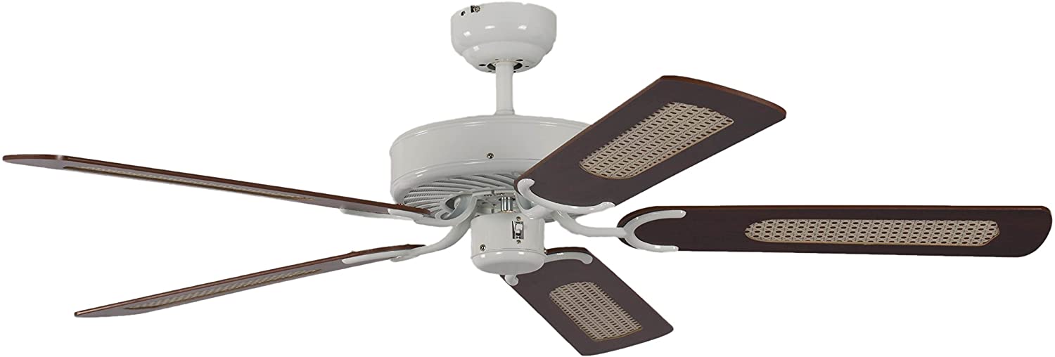 Pepeo Potkuri 52 inch / 132 cm Ceiling Fan without Lights in White with Pull Cord and Blades in Mahogany/Mahogany and Cane - Image 2