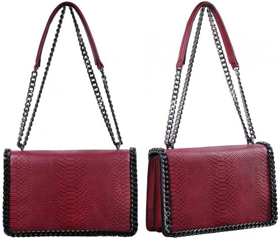 CRAZYCHIC Women's Chains Crossbody Bag Snakeskin Python PU Leather Shoulder Handbag Quilted Clutch Evening Messenger Bag Pochette Purse Party Elegant Bags Burgundy Red - Image 4