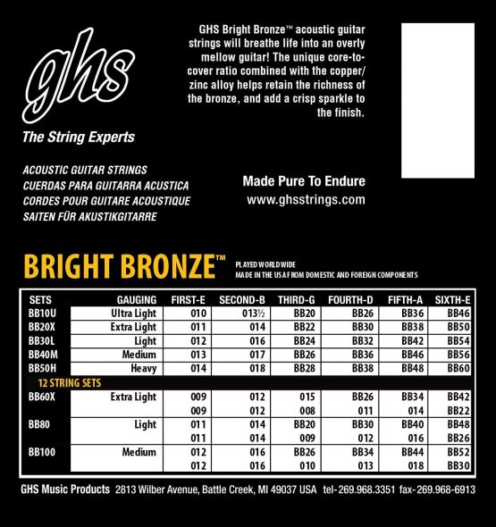 GHS BB40M 13 - 56 Medium Bright Bronze Acoustic Guitar String Set - Image 2