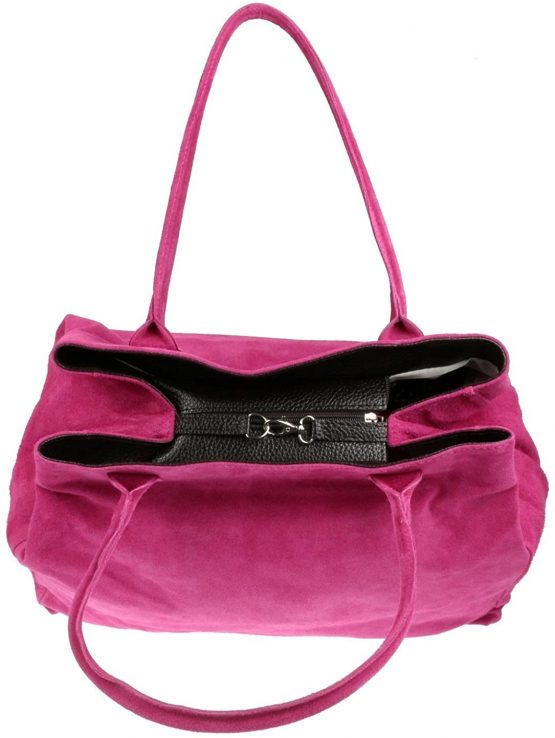 Girly Handbags Italian Suede Leather Expandable Shoulder Bag - Image 3