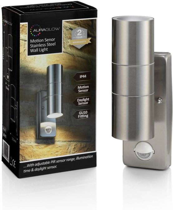 Auraglow PIR Motion Sensor Stainless Steel Up & Down Outdoor Wall Security Light - Warm White - Image 2
