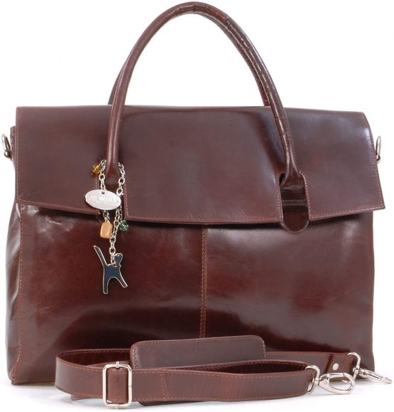 CATWALK COLLECTION HANDBAGS - Ladies Extra Large Leather Briefcase/Shoulder/Cross Body Bag - Women's Organiser Work Bag - Laptop Bag With Padded Compartment - HELENA - Brown
