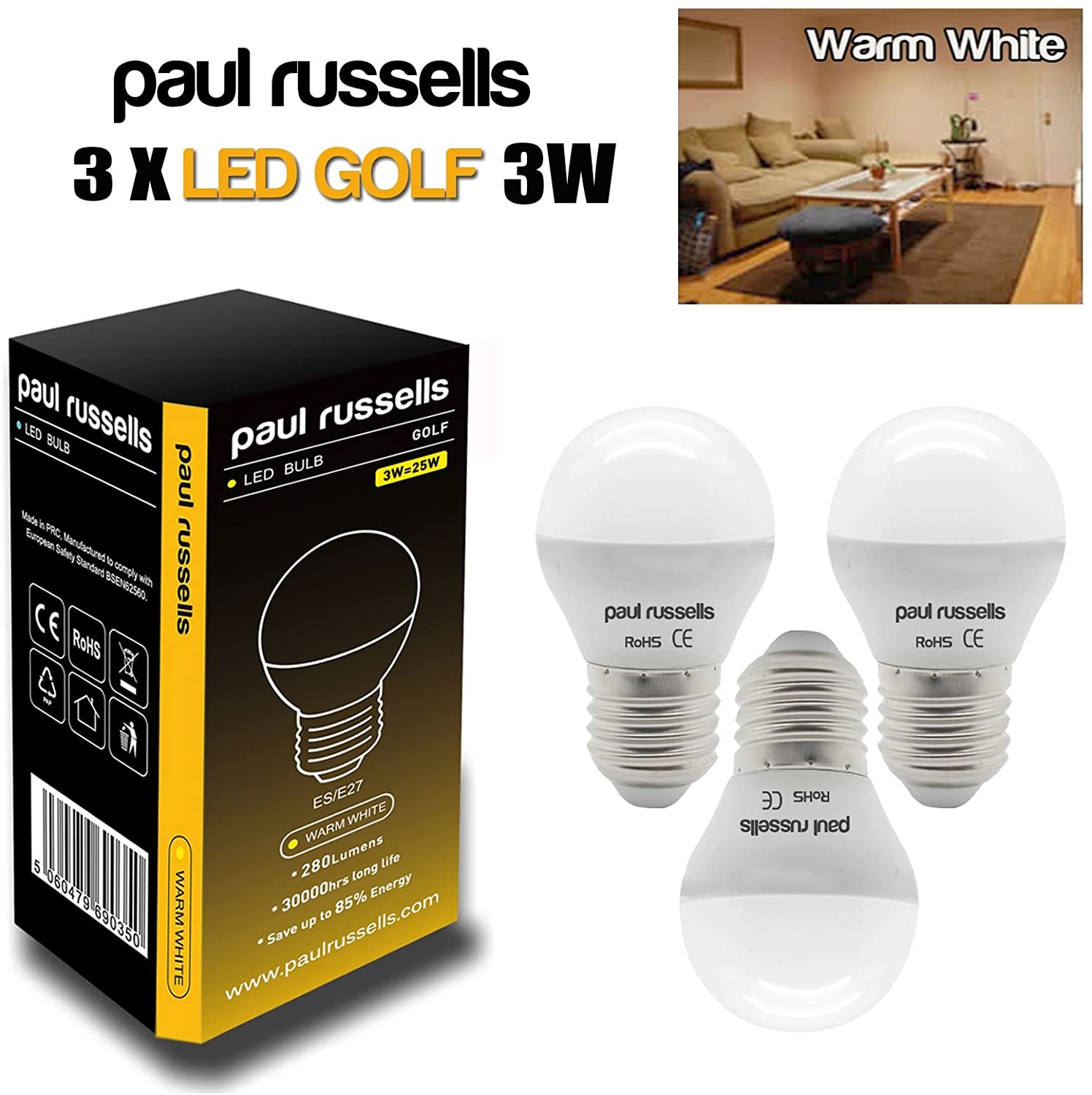paul russells LED Light Edison Screw E27, 25w Equivalent, 2.5W 250Lumens LED Bulbs, 2700K Warm White Lamps - Image 2
