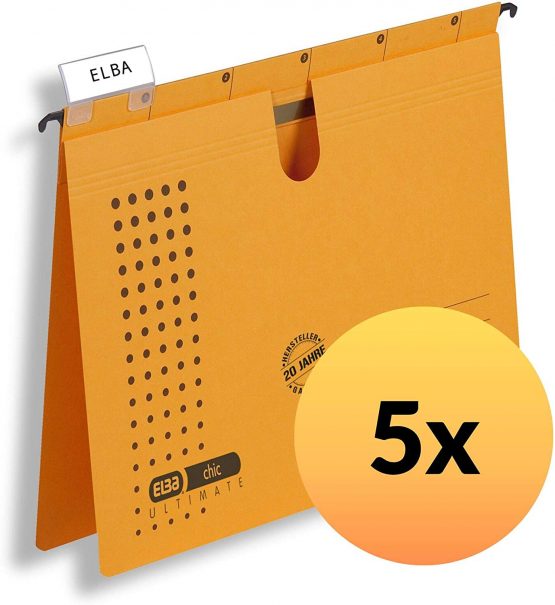 Elba Recycled Card for DIN A4 Hanging File 5 Piece Yellow