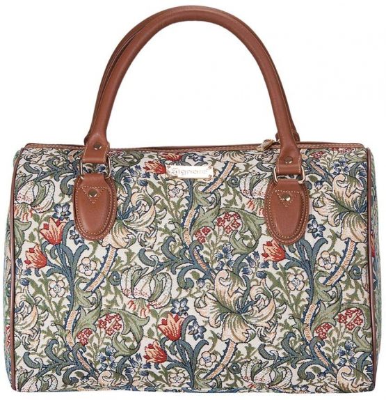 Signare Tapestry Travel Luggage Bag/Inspired by William Morris (Golden Lily, TRAV-GLILY)