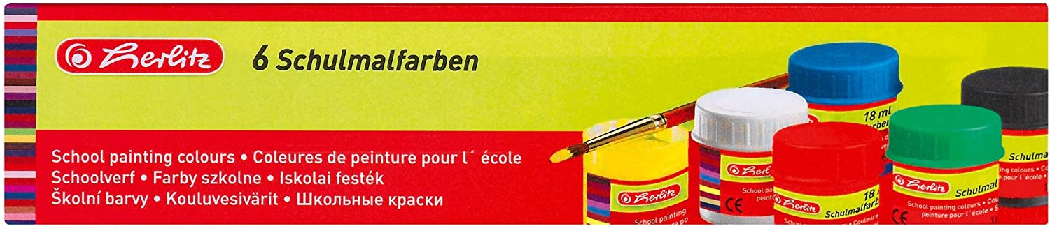 Herlitz 8643025 School Paint, 6 Colours, 25 ml Each School Paints. Schulmalfarben, Multicolor, 150 ml (Pack of 1)