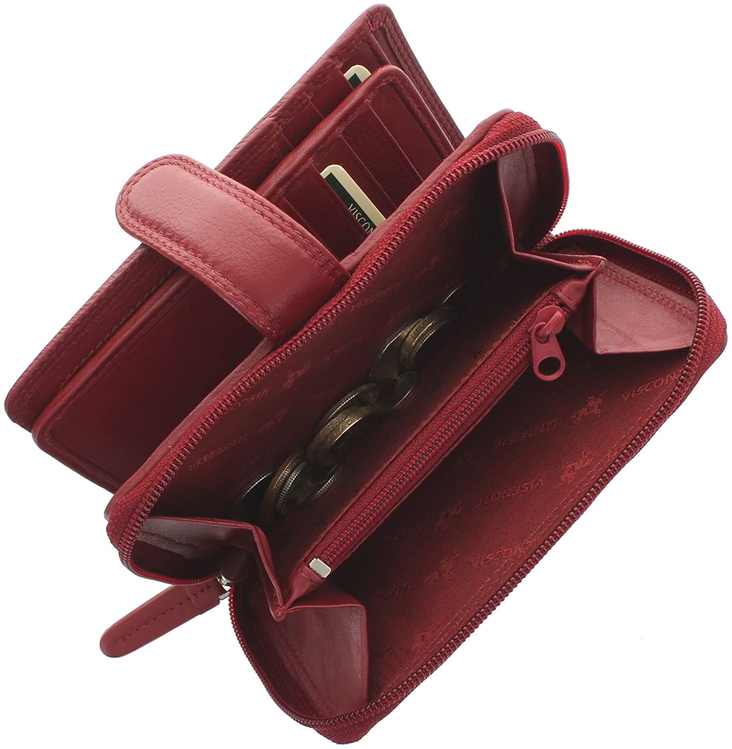 VISCONTI Heritage Collection Madame Leather Purse with Tab Closure RFID Blocking HT33 Red - Image 2