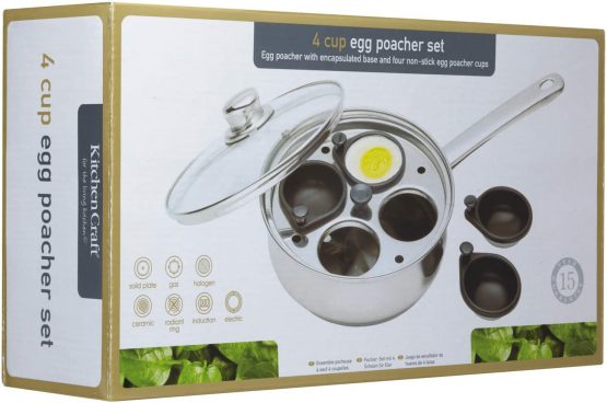 KitchenCraft 4 Egg Poacher Pan in Gift Box, Non Stick and Induction Safe, Stainless Steel, 20.5 cm, Silver - Image 2