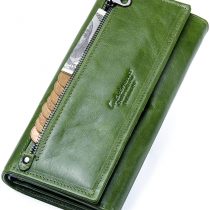 Contacts Womens Genuine Leather Wallet with Card ID Coin Holder Zipper Clutch Oyster Purse